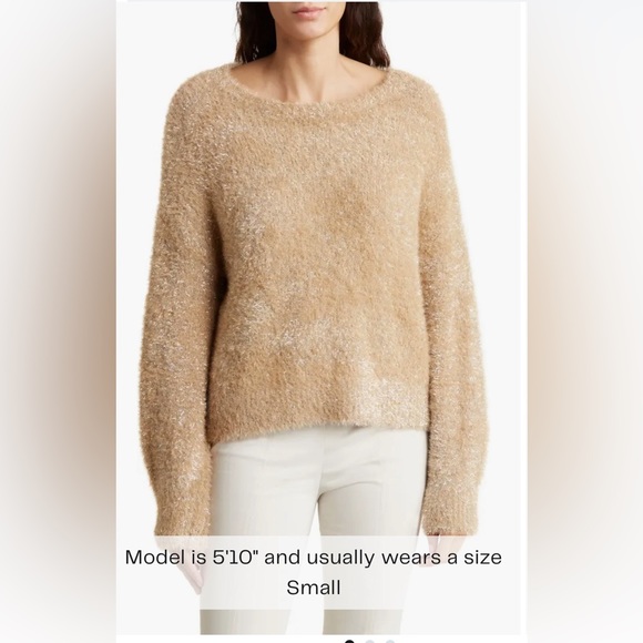 T Tahari Metallic Eyelash Knit Pullover Sweater size L, champagne - Picture 3 of 3
